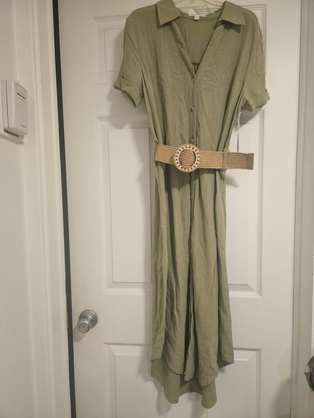 Blu Pepper Olive Green Midi Shirt Dress with Woven Belt